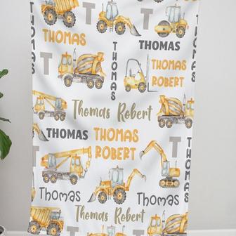Personalized Construction Blanket, Personalized Baby Boy Blanket, Personalized Baby Name Blanket, Construction Vehicle Baby Blanket | Mazezy