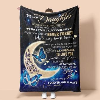 Personalized Custom Blanket for Daughter From Mom| Fleece, Sherpa, Woven Blankets| Gifts For Daughter Who Loves Butterfly and Moon| Mom Girl | Mazezy