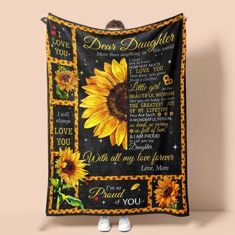 Personalized Custom Sunflower Blanket Daughter Gift From Mom| Fleece, Sherpa, Woven Blankets| Gifts For Daughter| Daughter Blanket From Mom | Mazezy