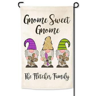 Personalized Gnome Sweet Gnome Garden Flag, Christmas Present, Custom Name Garden Flag | Mazezy