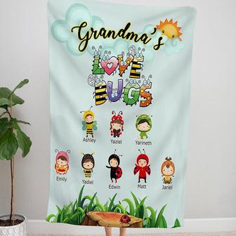 Personalized Grandma Love Bugs Blanket, Grandmother with Grandkids Names Blanket, Nana Blanket, Mothers Day Blanket | Mazezy