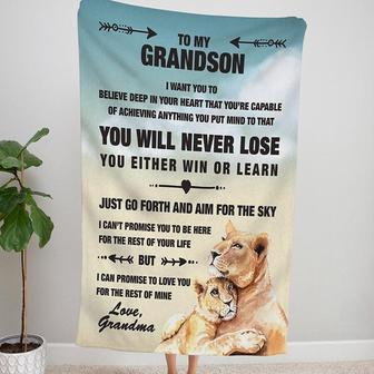 Personalized Grandson Blanket, Lion Blanket, Grandma To Grandson Blanket, Grandson Gift from Grandma, Gift From Grandma to Grandson | Mazezy