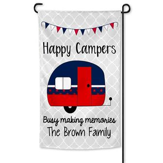Personalized Happy Campers Busy Making Memories Garden Flag, Wonderful Famiy Gift, Custom Name Garden Flag | Mazezy