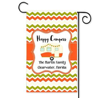 Personalized Happy Campers Orange Garden Flag, Camping Family Gift, Custom Name Garden Flag | Mazezy