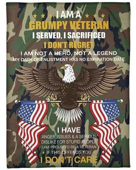 Personalized I'm a Grumpy Veteran| Fleece Sherpa Woven Blankets| Gifts For Veterans | Mazezy
