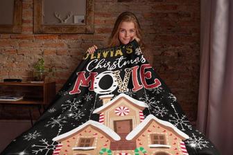 Personalized Name This Is My Christmas Movie Watching Blanket Black| Fleece Sherpa Woven Blankets| Christmas 2020 Ideas|Christmas Gifts | Mazezy UK