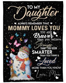 Personalized To Daughter Mommy Loves You Snowman| Fleece Sherpa Woven Blankets| Gifts For Daughter| Christmas Gift Ideas | Mazezy