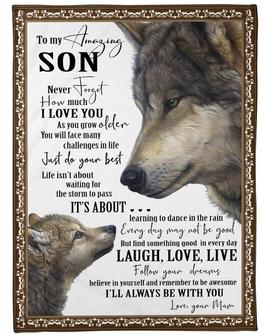 Personalized To My Amazing Son Love From Mom| Fleece Sherpa Woven Blankets| Gifts For Son|Christmas Gifts | Mazezy CA
