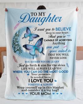 Personalized To My Daughter Big Hug From Mom Butterfly| Fleece Sherpa Woven Blankets| Gift For Daughter|Christmas Gifts | Mazezy