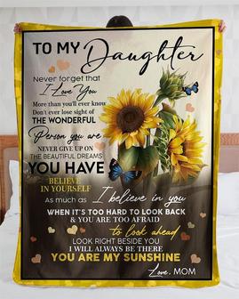 Personalized To My Daughter Love From Mom Sunflower Sunshine| Fleece Sherpa Woven Blankets| Gift For Daughter|Christmas Gifts | Mazezy