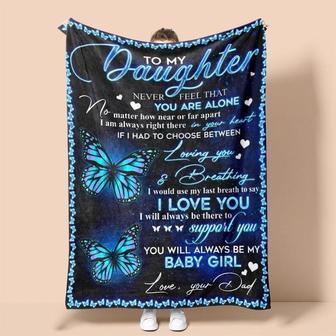 Personalized To My Daughter Love You From Dad Butterfly Blue| Fleece Sherpa Woven Blankets| Gifts For Daughter | Mazezy AU