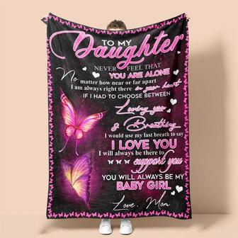 Personalized To My Daughter Love YouFrom Mom Butterfly Pink| Fleece Sherpa Woven Blankets| Gifts For Daughter | Mazezy