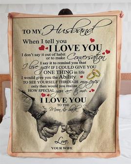 Personalized To My Husband I Love You To The Moon And Back| Fleece Sherpa Woven Blankets| Gifts For Husband | Mazezy UK