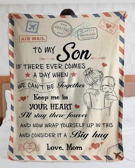 Personalized To My Son Keep Me In Your Heart I'll Stay There Forever From Mom| Fleece Sherpa Woven Blankets| Gifts For Son | Mazezy