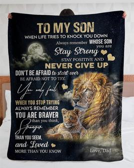 Personalized To My Son Love From Dad Lions| Fleece Sherpa Woven Blankets| Gifts For Sons From Mom, Dad | Mazezy