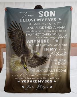 Personalized To My Son Love From Mom Eagle| Fleece Sherpa Woven Blankets| Gifts For Son | Mazezy
