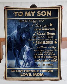Personalized To My Son My Love For You Is Forever From Mom Wolf| Fleece Sherpa Woven Blankets| Gifts For Sons From Mom, Dad | Mazezy