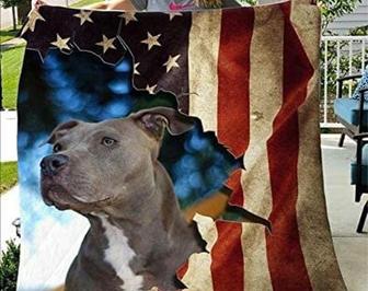 Pitbull American Flag blanket, Dog Mom blanket, Pitbull lover blanket, dog mom gifts, Fleece Sherpa blanket, size 30"x40", 50"x60", 60"x80" | Mazezy