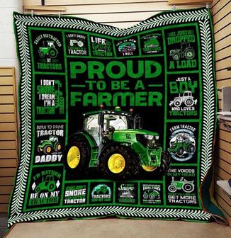Proud to be a farmer Blanket, green tractor blanket, blanket for tractor boy, Christmas blanket, blanket for daddy, Grandpa gifts for boy | Mazezy