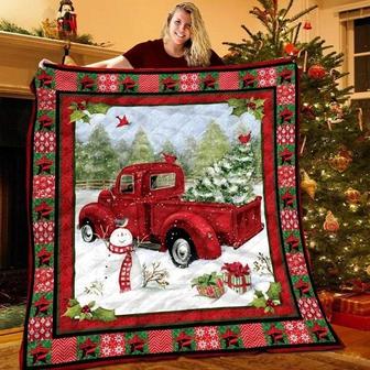 Red Truck Christmas Blanket, Merry and Bright, Christmas tree, Blanket for Mom, Fleece Sherpa Blankets, Car and tree Christmas, Family gift | Mazezy