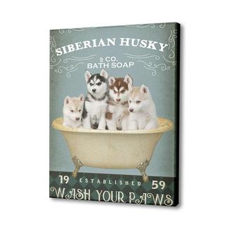 Robina Fancy Siberian Husky Dog Bath Soap Wash Your Paws Canvas | Mazezy