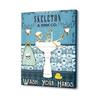 Skeleton And Sink Co Wash Your Hands Canvas | Mazezy