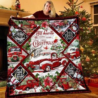 Snowman Christmas Blanket, All Hearts Come Home For Christmas, Fleece Sherpa Blankets, red truck tree Christmas, blanket for mom,family gift | Mazezy UK