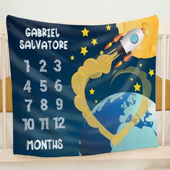 Space Milestone Baby Blanket, Personalized Blanket, Outer Space Personalized Baby Boy Blanket | Mazezy