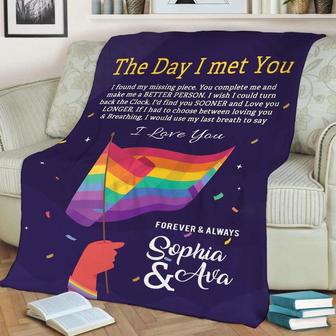 The Day I Met You I Found My Missing My Piece Customized Blanket For Gay/Lesbian Couples, Custom Gift For LGBT Couples, Pride Month Gift | Mazezy