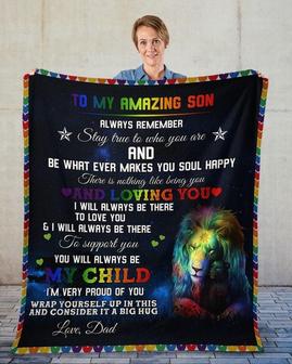 To my amazing son blankets, Lgbt lion blanket for son, gift from Dad, Son's birthday, Custom blanket, gift from mom,Fleece Sherpa | Mazezy