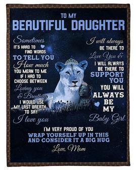To my beautiful daughter blankets, Lion blanket from Mom, Fleece sherpa blanket, Daughter birthday, Custom blanket, gift from mother family | Mazezy AU