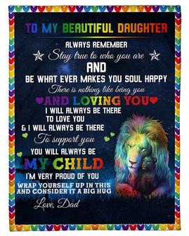 To my beautiful daughter blankets, Lion Lgbt blanket from Dad, Fleece sherpa blanket, Daughter birthday, Custom blanket, gift from mom | Mazezy AU