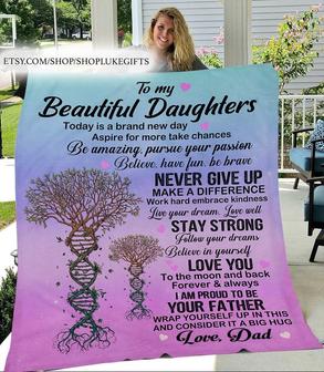 To my beautiful daughters blanket, gift from dad, DNA tree blanket for daughter, family gifts, Christmas gifts, mom Fleece Sherpa blanket | Mazezy
