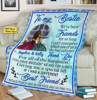 To My Bestie Thank you For all The Happiness, Customized Blanket For Bestie, Bestie Gift, Fleece Blanket For Her, Christmas Gift For Bestie | Mazezy