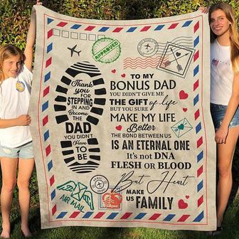 To my bonus dad air mail blanket, gift for step dad, Custom blanket,Christmas blanket Gifts, Fleece Sherpa blanket, bonus daughter | Mazezy UK