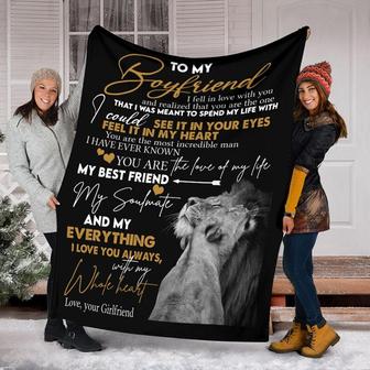 To My Boy Friend Love From Girl Friend Lion Blanket, Fleece Sherpa Mink Blankets, Christmas Gift For Him, Anniversary Gift | Mazezy