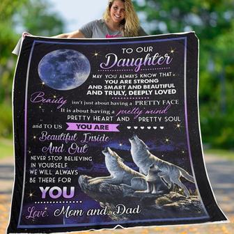 To my daughter wolf blanket, gift from dad and mom, christmas blanket, gifts for daughter, daughter's birthday, family gifts | Mazezy