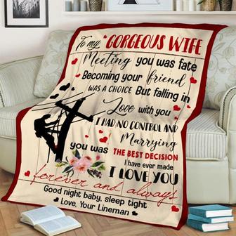 To My Gorgeous Wife Love From Your Lineman Blanket, Mother's Day Gifts, Christmas Gift For Wife, Anniversary Gift, Wife Blanket | Mazezy