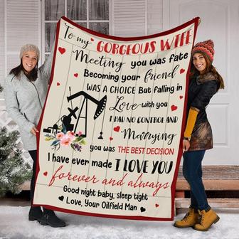 To My Gorgeous Wife Love From Your Oilfield Man Blanket, Mother's Day Gifts, Christmas Gift For Wife, Anniversary Gift, Wife Blanket | Mazezy