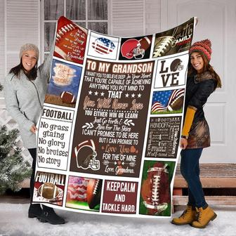 To My Grandson Football Blanket, Fleece Sherpa Mink Blankets, Christmas Gift For Grandson | Mazezy DE