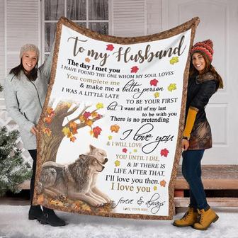 To My Husband Wolf Love From Wife Blanket, Fleece Sherpa Mink Blankets, Christmas Gift For Husband, Anniversary Gift | Mazezy