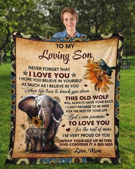 To my loving son elephant Blanket, blanket gifts from mom dad, Custom Fleece Sherpa Blankets,blankets for son, son birthday gifts | Mazezy