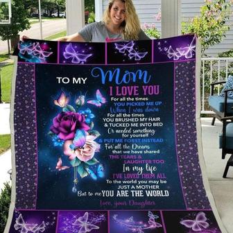 To my Mom blanket, Gift for mom, Christmas gift, Personalized Fleece Sherpa Blankets, family blanket, Mom's birthday, mom and daughter | Mazezy