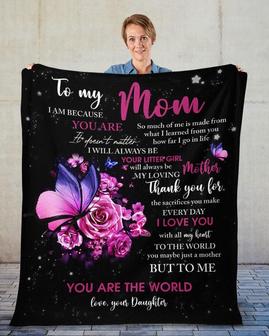 To my Mom blanket, roses blanket from daughter, Fleece sherpa blanket, Custom blanket, family blanket, gift from son, mom and daughter | Mazezy AU