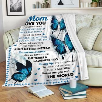 To My Mom Blue Butterfly Blanket, Mother's Day Gifts, Christmas Gift For Mother, Anniversary Gift, Mom Blanket | Mazezy
