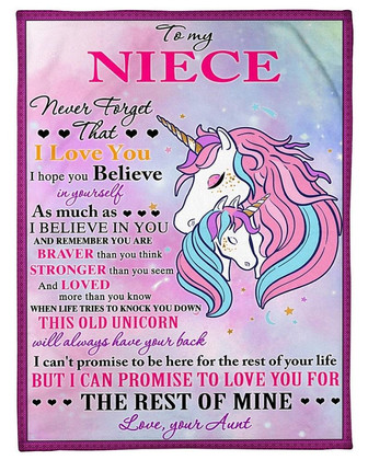 To my Niece unicorn blanket, Blanket from Auntie, Personalized Fleece Sherpa Blankets,Christmas blankets, Aunt blanket, Niece birthday | Mazezy