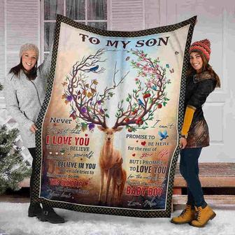 To My Son Deer Blanket, Christmas gifts, blanket for son,gift from Mom and Dad, Fleece Sherpa blanket,son's birthday gift,gifts for boy | Mazezy