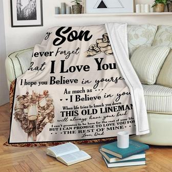 To My Son Love From Dad Blanket, Lineman Dad Fleece Sherpa Mink Blankets, Christmas Gift For Son, For Boy | Mazezy