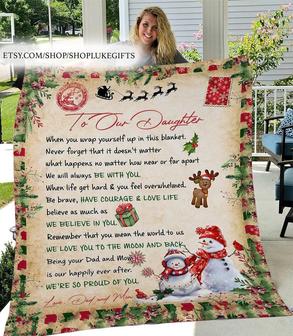 To our daughter Blanket, Christmas blanket, Custom Fleece Sherpa Blankets,Christmas blanket Gifts,blanket from mommy daddy family Christmas | Mazezy
