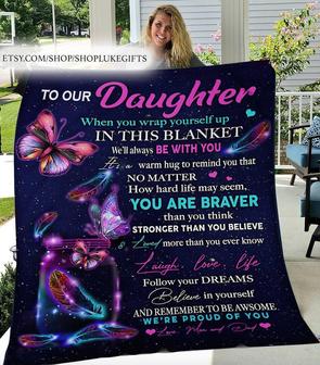 To our Daughter blanket, gift from Mom and Dad,butterfly blanket for girl, Fleece Sherpa blanket,Christmas gifts,Custom blanket for daughter | Mazezy DE